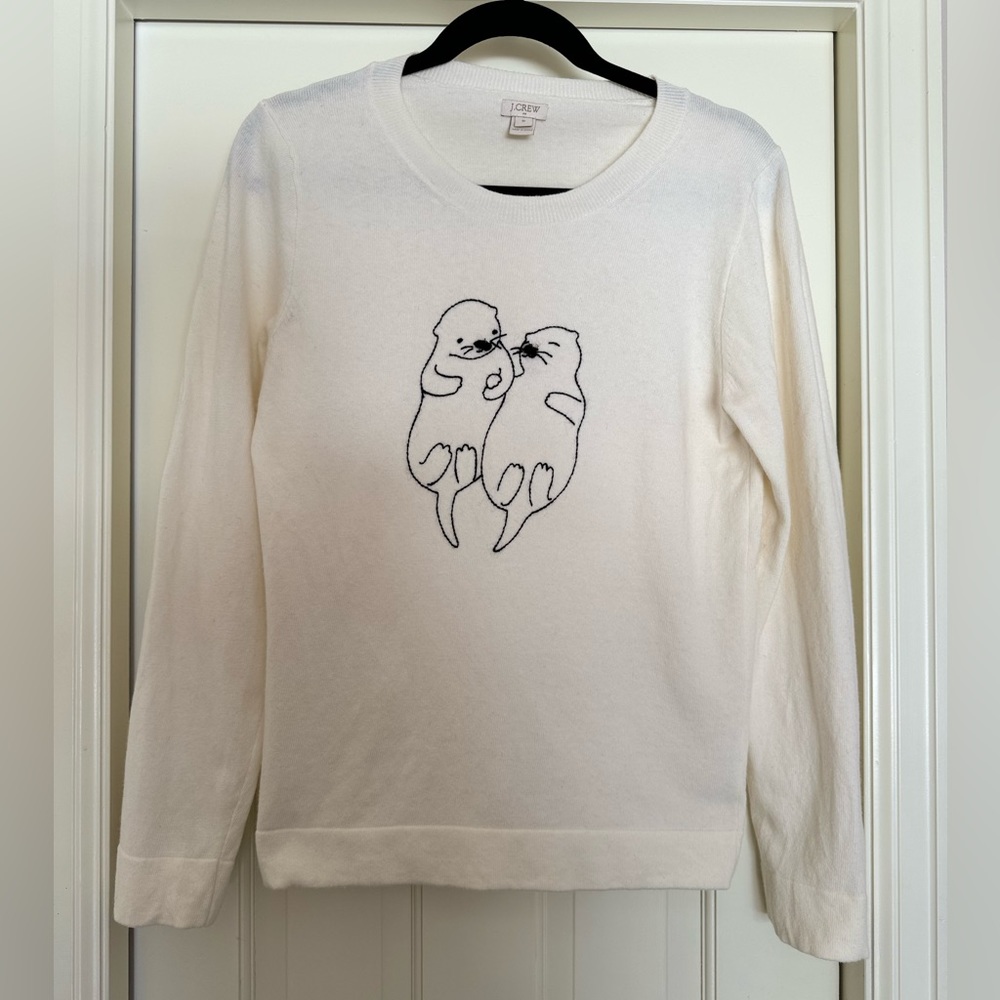 J. Crew wool blend embroidered otter sweater M